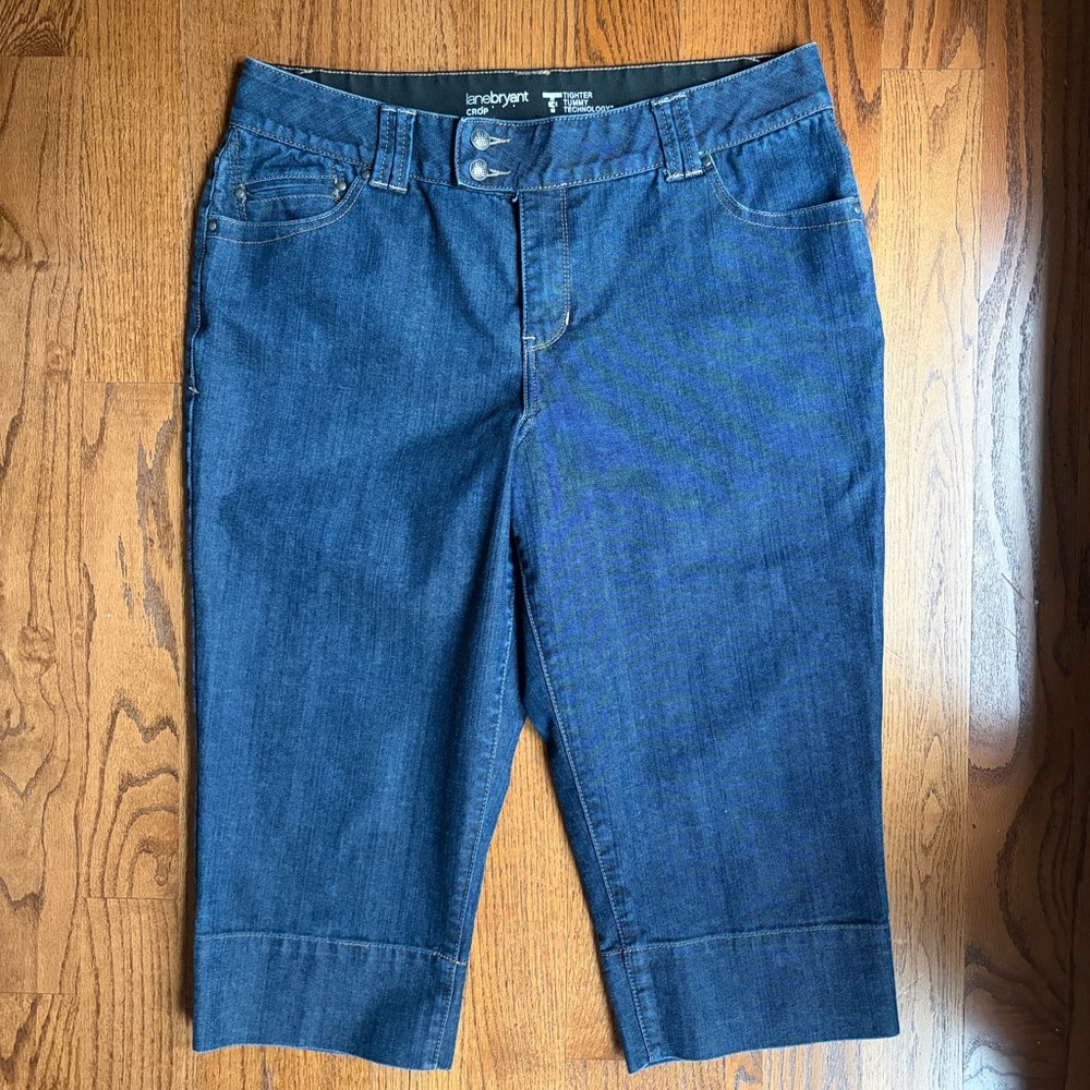 Lane Bryant Cropped Jeans Womens 18 Dark Blue Denim Elastic Waist. Like NEW! - Picture 2 of 8